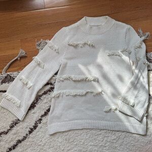 Loft cream sweater with fringe